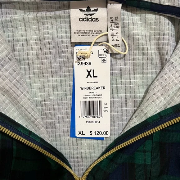 Adidas Hooded Windbreaker Plaid Jacket Men Size XL - Picture 4 of 9